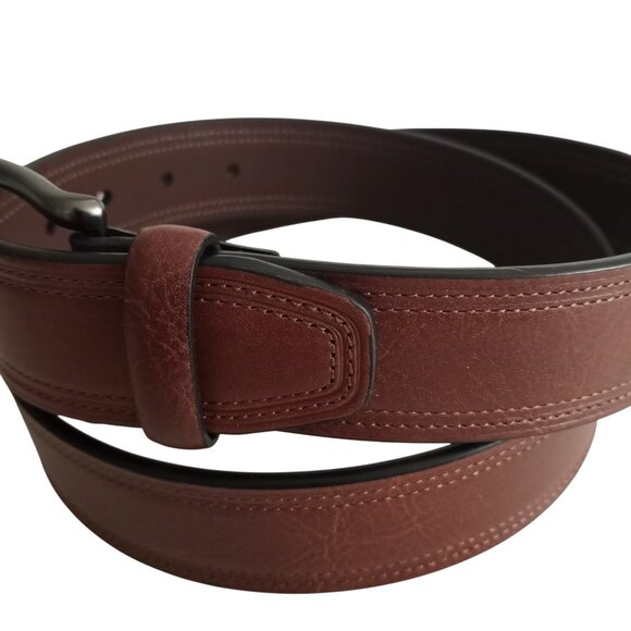 Roundtree & Yorke Chestnut Brown Leather Belt Mens 36 Gunmetal Buckle - Picture 2 of 5